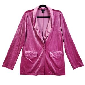 Sincerely Jules Womens Pink Velvet Blazer Jacket Size Large Single Button Girly